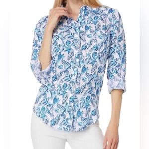 Lilly Pulitzer 100% linen Sea View Linen Button Down Top - Size S - NWT